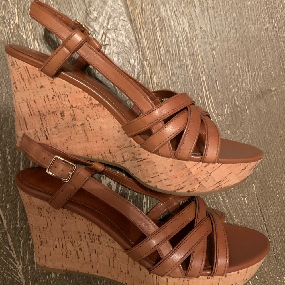 Ralph Lauren tan wedge sandals